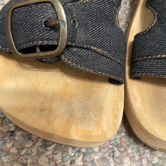 Vintage Sketchers Denim Wood Wedge Platform Sandals - Picture 3 of 11
